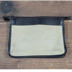 Vintage Fendi Parfums Striped Canvas Leather Trim Cosmetic Pouch FF Logo Black